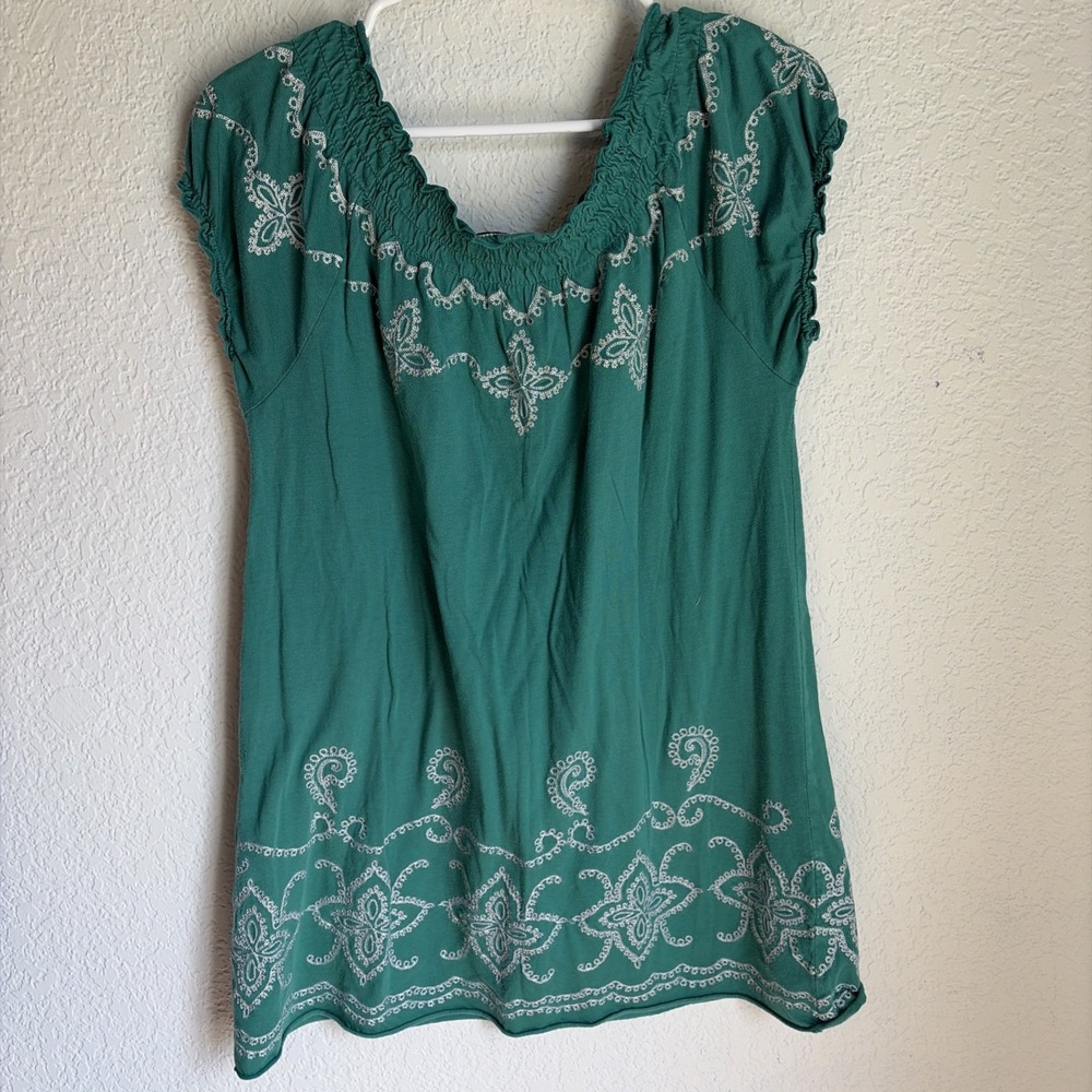 INC Long Bohemian Embroidered Smocked Neck Tunic Top Women's Small - Picture 4 of 6